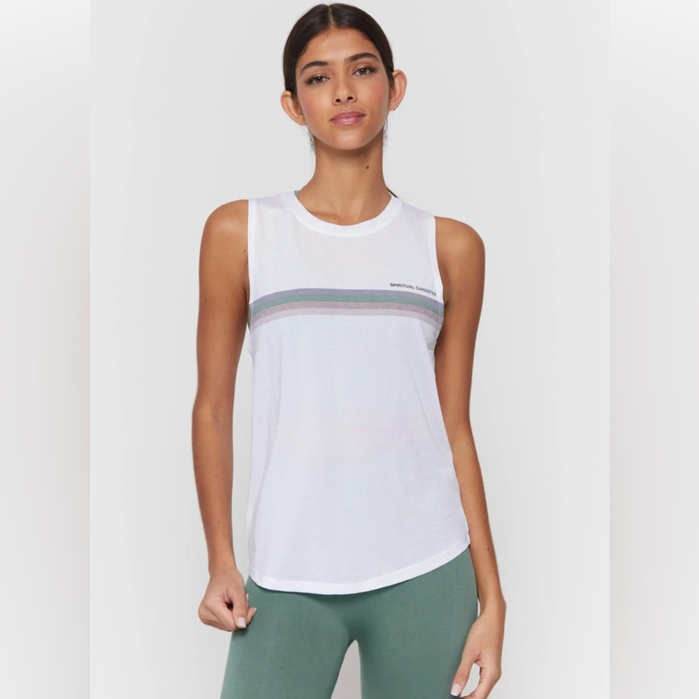 Spiritual Gangster White Muscle Tank with Stripes - small